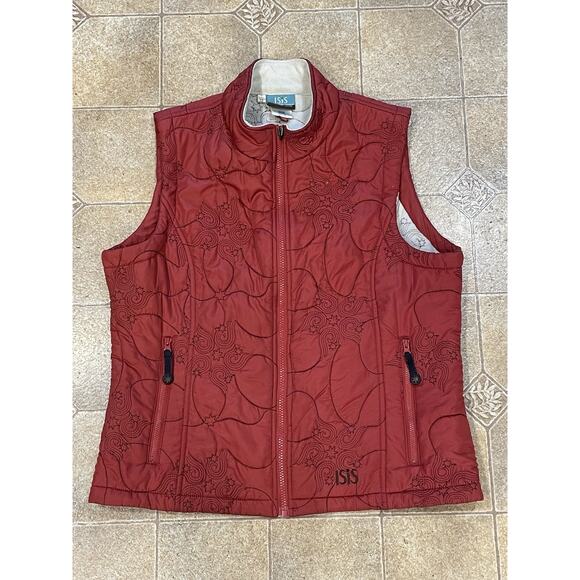Isis Sultana Vest Womens Size 12 Red Quilted Full Zip Outdoor Jacket Boho - Picture 3 of 15